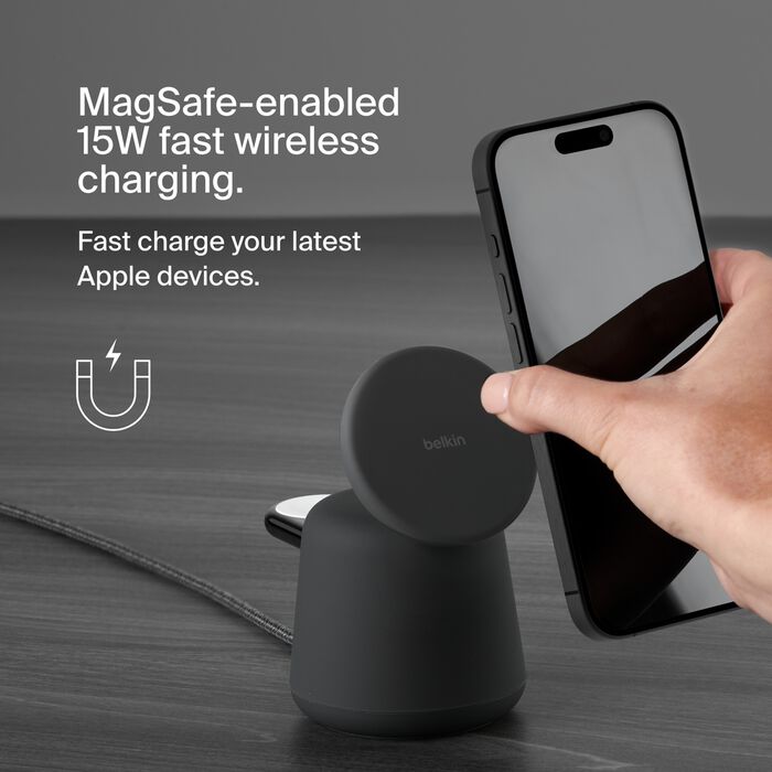 2-in-1 Wireless Charging Dock with MagSafe 15W, Charcoal, hi-res