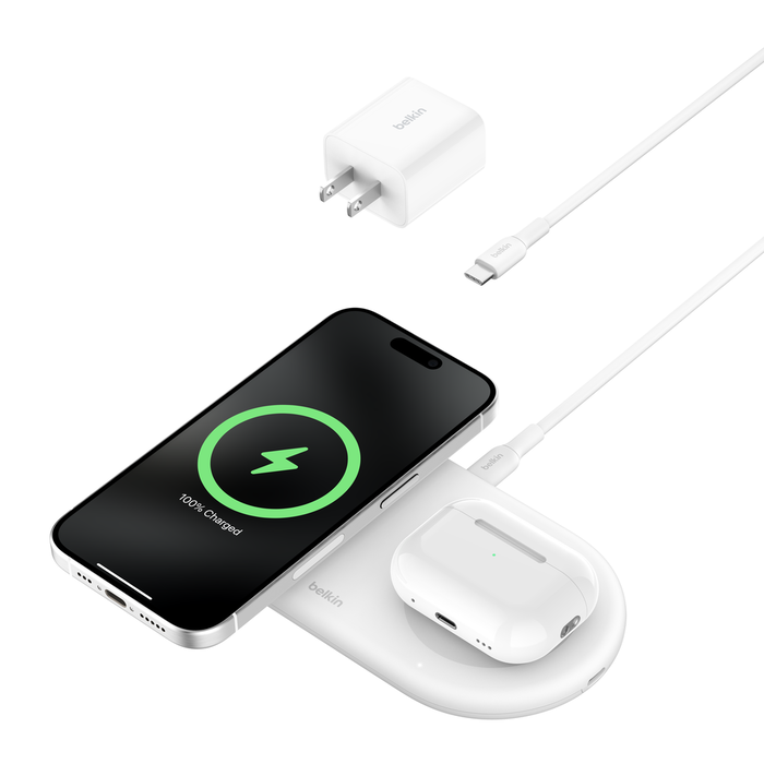 2-in-1 Magnetic Wireless Charging Pad with Qi2 15W, White, hi-res