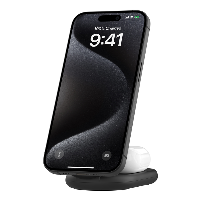 2-in-1 Magnetic Foldable Wireless Charger with Qi2 15W, Black, hi-res