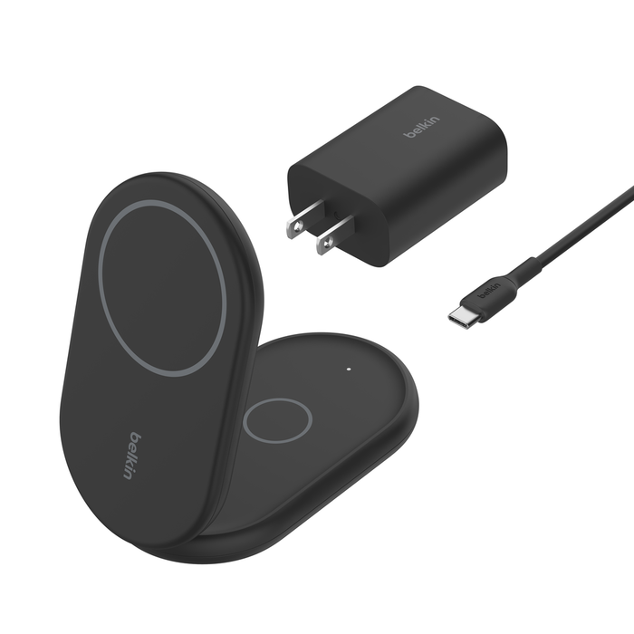 2-in-1 Magnetic Foldable Wireless Charger with Qi2 15W, Black, hi-res